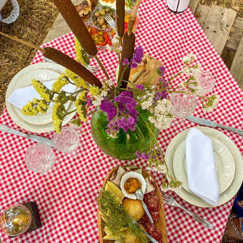 Tavola con prodotti sardi per picnic il buon cibo del pastore